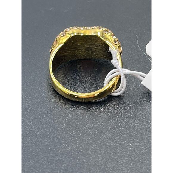 J. Crew Pink Pave Kiss Lips Gold Tone Ring Sz 5 New - Picture 5 of 15